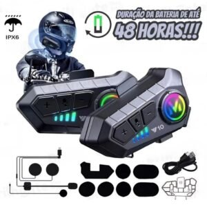 Intercomunicador para moto y10 - fone de ouvido bluetooth sem fio, 5.3, kit capacete impermeável