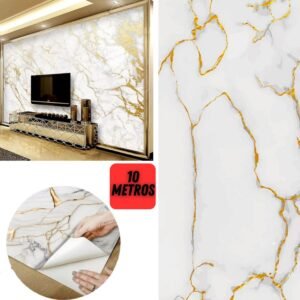 Papel de parede adesivo marmore dourado 10 metros envelopamentoautocolante decora marmorizado