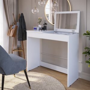 Penteadeira escrivaninha com espelho e porta joias paris branco quarto meninas - g4 magazine