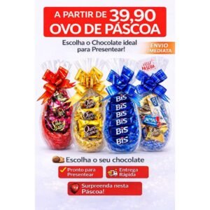 Presente ovo de páscoa 250g recheado chocolate bombons, ouro branco, kitkat, bis, lacta neslte garoto