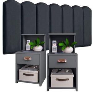 Conjunto de cabeceiras em módulos núvem com 1 kit mesa cabeceira cléo gaveta e prateleira - cores