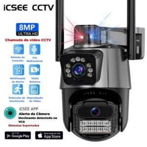 Jl protec 4k 8mp câmera de segurança 2 lentes com audio e microfone 355 graus wifi