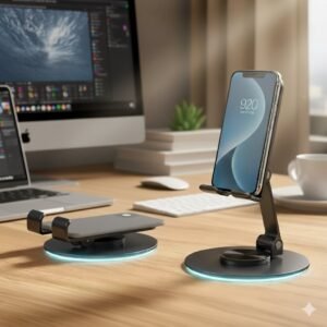 Suporte de mesa para celular tablet metal dobrável 360º universal ajustável ideal live vídeo chamada estudo trabalho