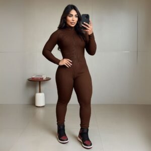 Macacão ribana manga longa–ajustado, elegante e ideal para o inverno