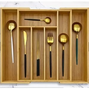 Porta talheres gaveta bambu 7 divisórias extensível ajustável organizador madeira