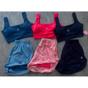 Conjunto short duplo fitness premium poliamida com tactel e top bojo