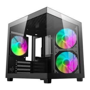 Gabinete gamer aquário aigo luna a275 rainbow mini-tower lateral/vidro c/3 fans preto ac-a275-b-br1