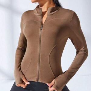 Jaqueta casual de ioga, esportiva curta para mulheres, roupa fitness, slim fit, modelagem corporal, zíper, jaque
