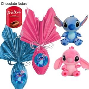 Kit ovo de páscoa 250g pelucia lilo stitch 25cm com brinquedo chocolate nobre