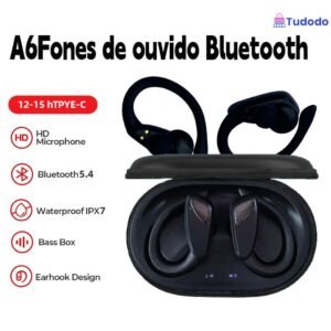 Fones de ouvido bluetooth sem fio a6 para esportes , resistentes à água com som microfone estéreo hi-fi tela dupla d