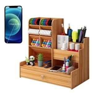 Organizador de mesa escritório multiuso c/ gaveta nicho canetas