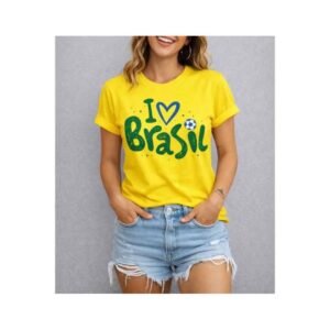 Camiseta feminina t-shirt gola redonda brasil algodão