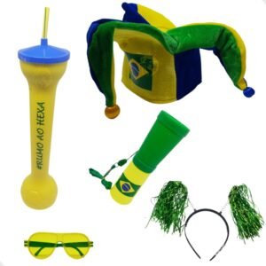 Kit futebol torcedor do brasil copa mundo copo chapéu óculos tiara 5 peças