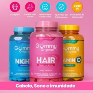 Kit 3 gummy original night + hair vitamina d