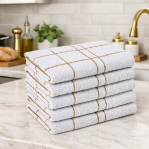 5 pano prato cozinha xadrez branco c/ dourado grande algodão macio laune haus