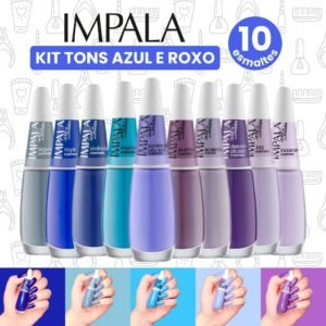 Kit 10 esmaltes impala tons de azul e roxo atacado