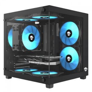 Gabinete gamer ninja ryomaru, mini tower, vidro temperado, matx, sem fonte, com 3 fans rainbow