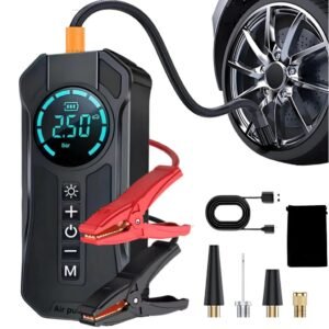Bomba de ar portatil compressor inflator multi-função 4 em 1 powerbank 8kmah bateria calibrador carro auto pneu