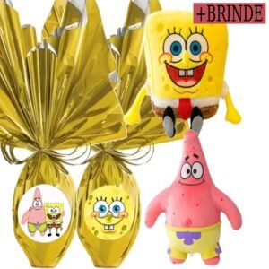 Ovo de páscoa infantil 250gr ao leite + pelúcia bob esponja ou patrick 25cm brinde