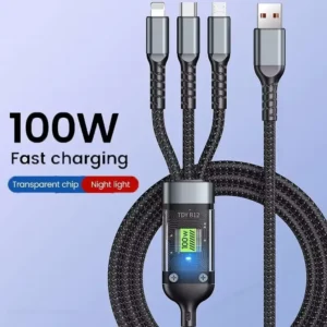 3 em 1 100w lâmpada piloto transparente cabo de carregamento super rápido universal com tipo c usb micro para iphone samsung huawei xiaomi 6a
