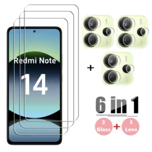 6 em 1 vidro gule completo para xiaomi redmi note 14 temperado protetor de tela lente da câmera filme