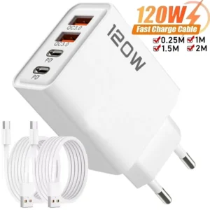 120w 4 portas usb tipo c carregador de carregamento rápido cabo dados adaptador telefone para samsung iphone xiaomi huawei parede