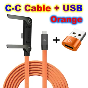Cabo de carregamento usb tipo c plano com suporte dobrável invisível para celular e 240w