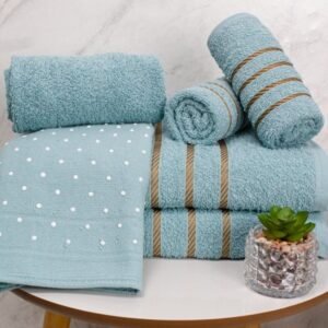 Jogo de toalhas 5 peças - 2 banho + rosto dubai 1 tapete c/ antiderrapante 100% algodão