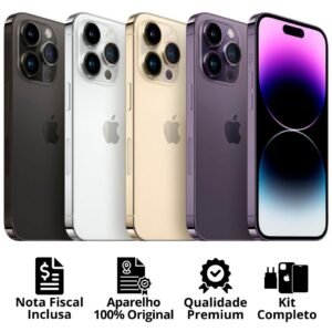 Celular iphone 14 pro (128gb) (256gb) 100% original apple seminovo vitrine bateria 85% a nf carregador película