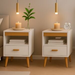 Kit 2 mesa de cabeceira para quarto retrô com gaveta e pés criado mudo mesinha canto cama