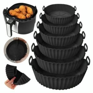 Kit 6 cesto em silicone antiaderente air fryer reutilizável protetor microondas panela forno cesta