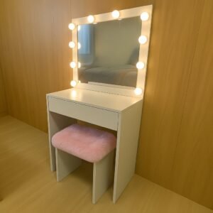 Penteadeira camarim banco rosa claro led com variações e espelho 50cm x material em mdf sofie m