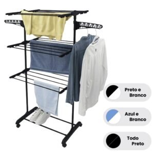 Varal de chão roupa calcinha grade 3 andares dobrável portátil