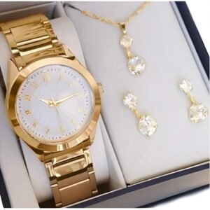 Relogio feminino rose original kit colar e brincos
