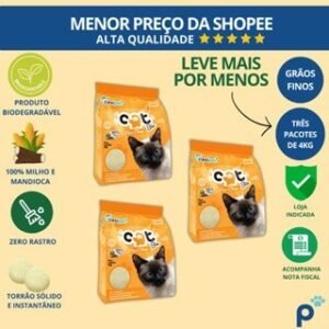 Areia higiênica biodegradável catbio 12 kg (3 pacotes de 4 kg) - max clean grãos finos novo