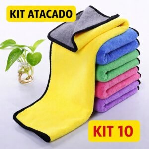 Kit 1-10 toalha pano limpeza 30x40 2 lados limpar carros sem arranhar multiuso de microfibra macia