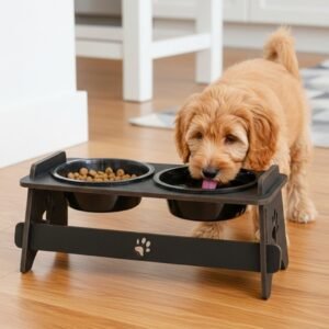 Comedouro pet elevado com tigela e tampa para gato cachorro mdf pronta entrega