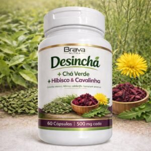 Desinchá natural brava nutra | chá verde + hibisco cavalinha reduz inchaço 60 cápsulas
