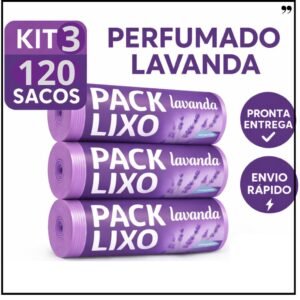 Sacos de lixo perfumados lavanda | kit 3 com 120 para banheiro e pia 34x38cm neutraliza odores