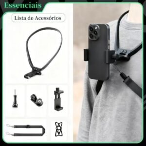 Kit atualizado 6 peças: suporte de pescoço estic. com rotação 360°, compatível celular e câmera ação