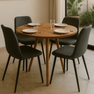 Mesa de jantar 4 lugares cozinha ou sala redonda 70cm 80cm - branca / mel