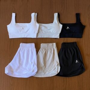 Conjunto esporte short duplo para corridas poliamida com tactel