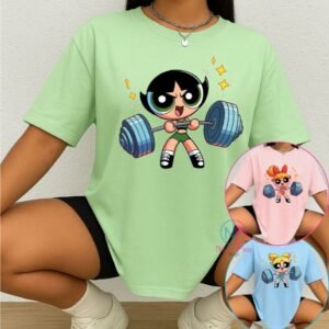 Camiseta treino feminina docinho oversized roupas de academia look super poderosas meme