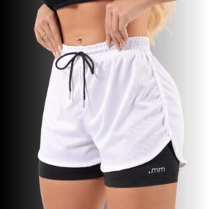 Short duplo compreensão fitness bermuda academia feminino 2 em 1