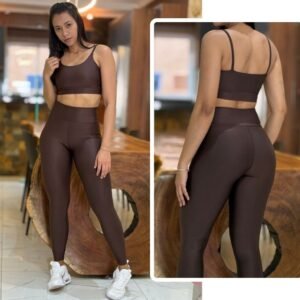 Conjunto feminino de academia calça legging + top com alta compressão e zero transparência