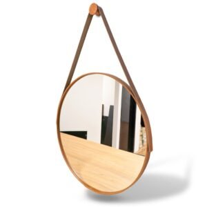 Espelho adnet couro costurado com alça + suporte 60cm 50cm 40cm 30cm sala quarto banheiro redondo