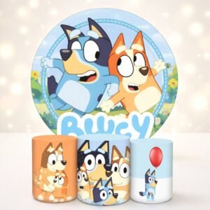 Capa de painel redondo + 3 capas cilindro sublimado tema bluey