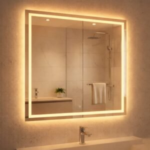 Espelho com touch quadrado 40x40 jateado fino led 3 cores banheiro lavabo quarto luxo