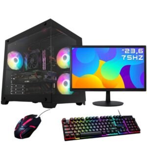 Pc gamer agaron ryzen 5 5500, rx 580 8gb, 16gb ram, ssd 480gb, gabinete aquário, lateral vidro