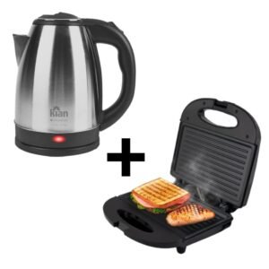 Kit café manhã chaleira elétrica + sanduicheira 127v ou 220v - kian